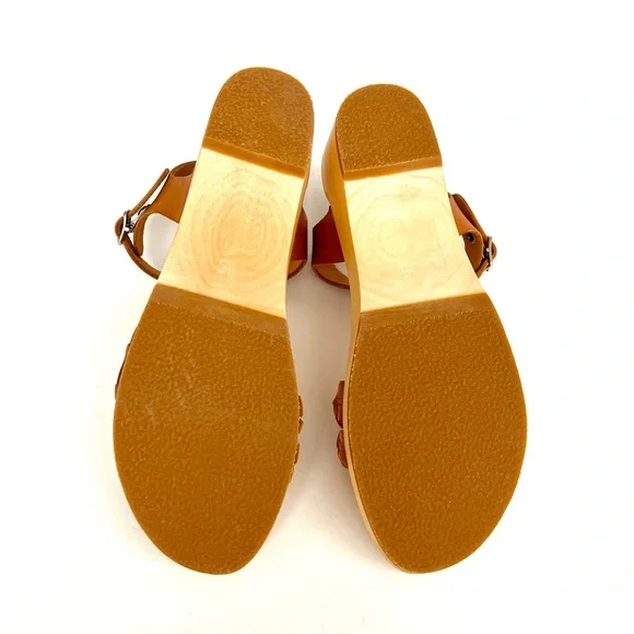 $350 NEW Swedish Hasbeens Tanja Brown Low Wood Leather Sandals Womens US 6 - Picture 6 of 9